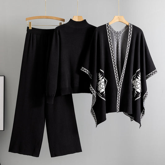 Women's Loose Idle Turtleneck Outer Wear Shawl Suits