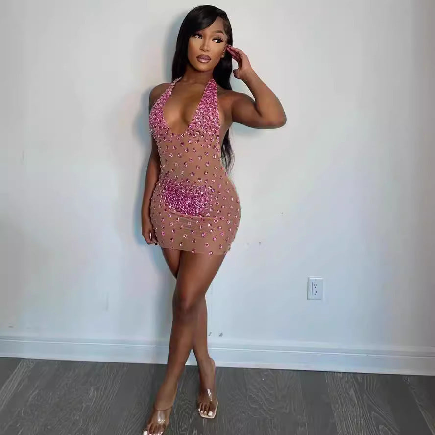 Women's Big Diamond Ironing Sexy Bandeau Sling Dresses