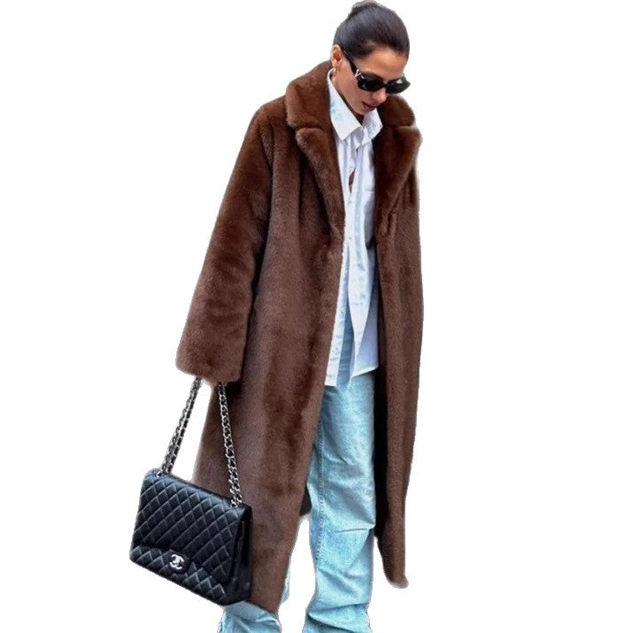 Women's Brown High Quality Long Mink Plush Coats