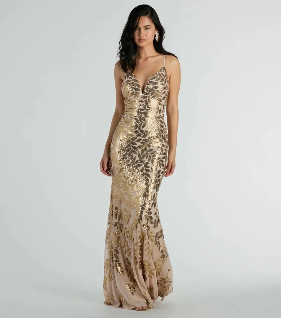 Long Dress Fashionable Sequined Sexy Backless Dresses