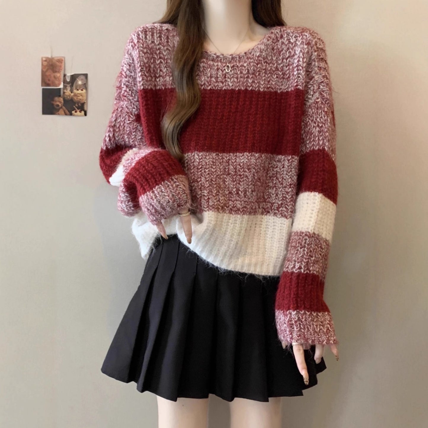 Women's Korean Style Gentle Gradient Striped Thick Needle Loose Sweaters
