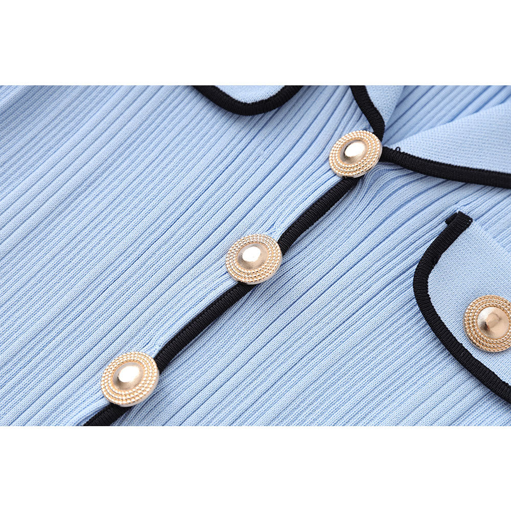 Women's Style Elegant Lapel Short-sleeved Knitted Dress Early Spring Temperament Dresses