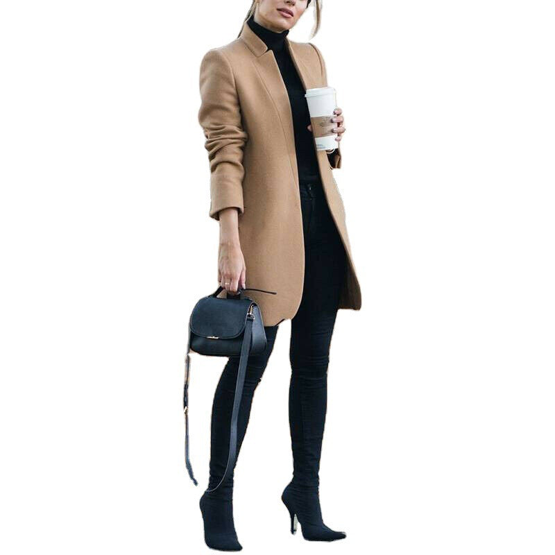 Fashion Solid Color Stand Collar Woolen Women's Sweater, Sweater