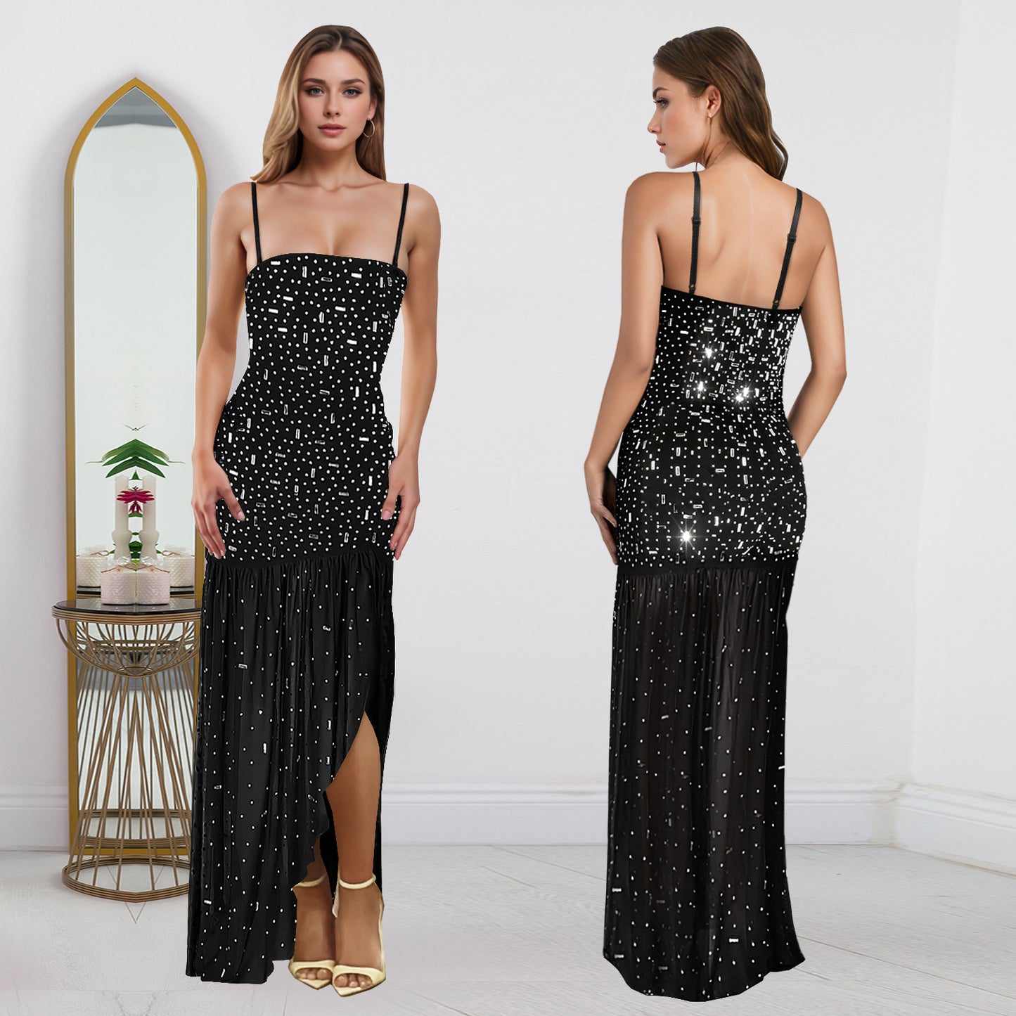 Women's Summer Fashion Wear Sexy Rhinestone Sleeveless Dresses