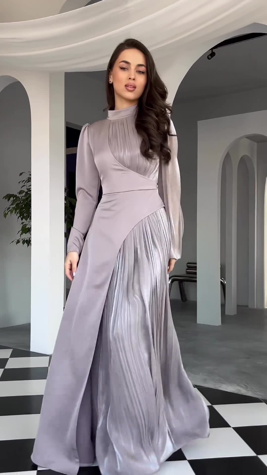 Women's Spring Half Turtleneck Irregular Long Sleeve Dresses