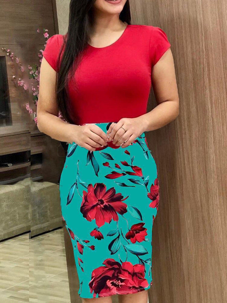 Unique Women's Autumn Flower Sheath Large Clothing