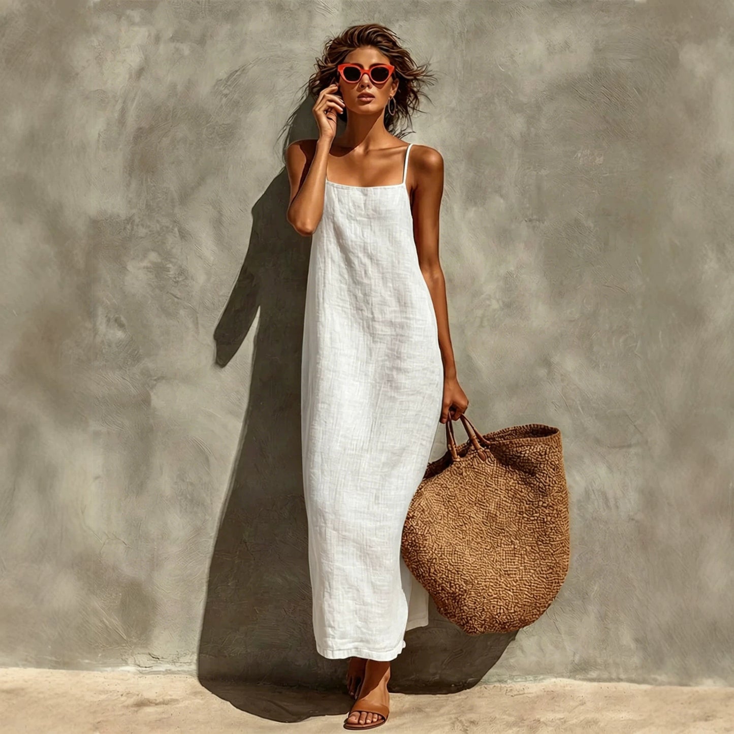 Women's Suspender Retro Loose Temperament Vacation Style Dress
