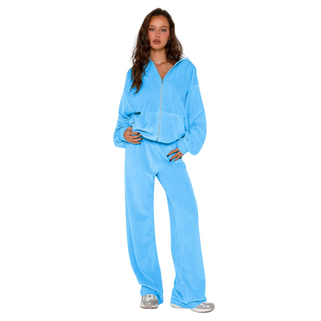 Women's Fashion Imported Veet Hoodie Two-piece Set Suits