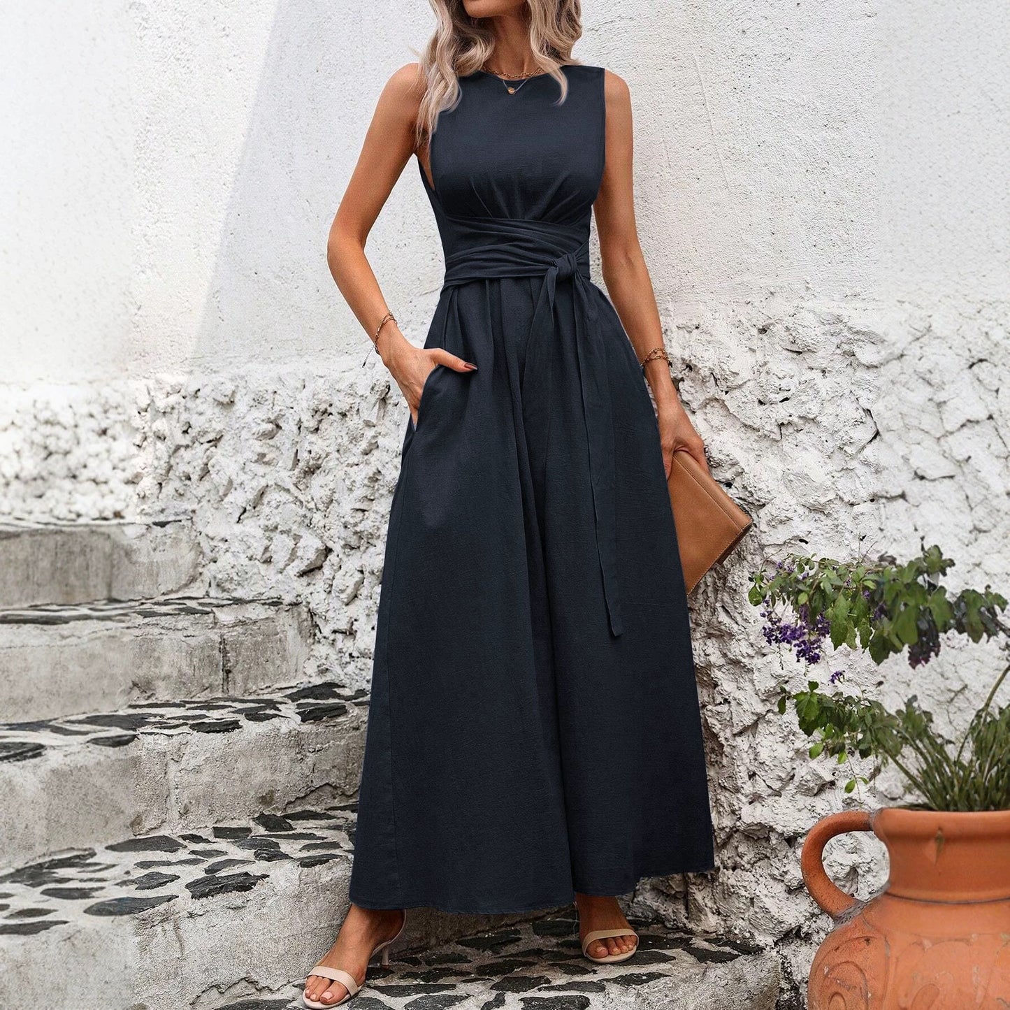 Women's Solid-color Casual With Temperament Long Elegant Dress