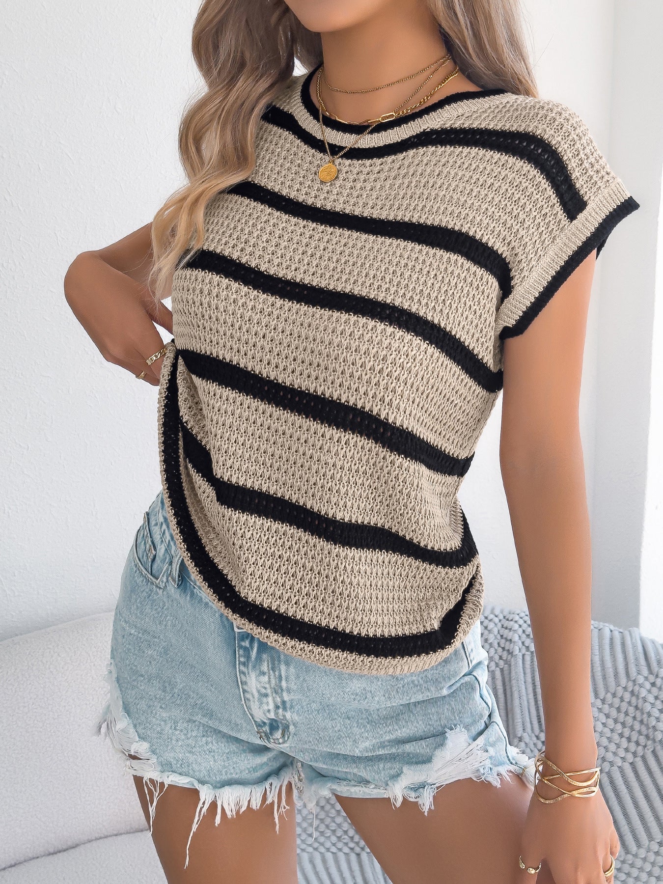 Women's Contrast Color Striped Casual Loose Off Women's Sweater