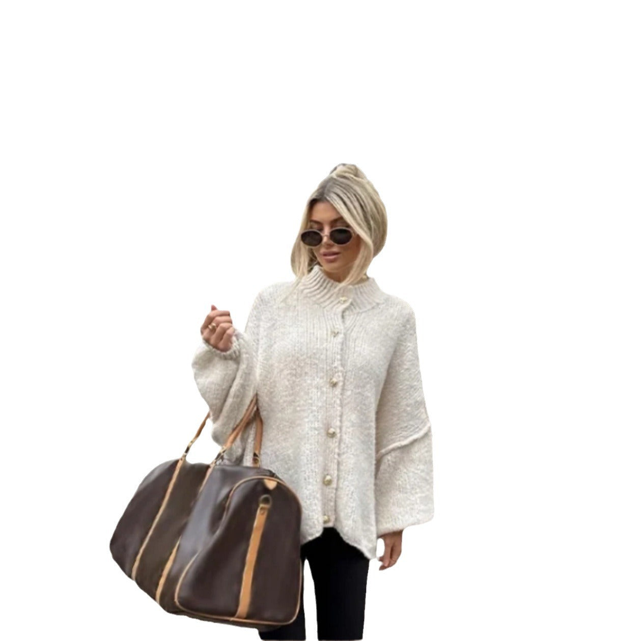 Fashion Solid Color Casual Metal Button Sweaters