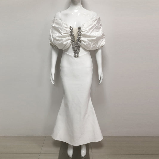 High-grade Halter Rhinestone Bow Slim Fit Bandage One-piece Dresses