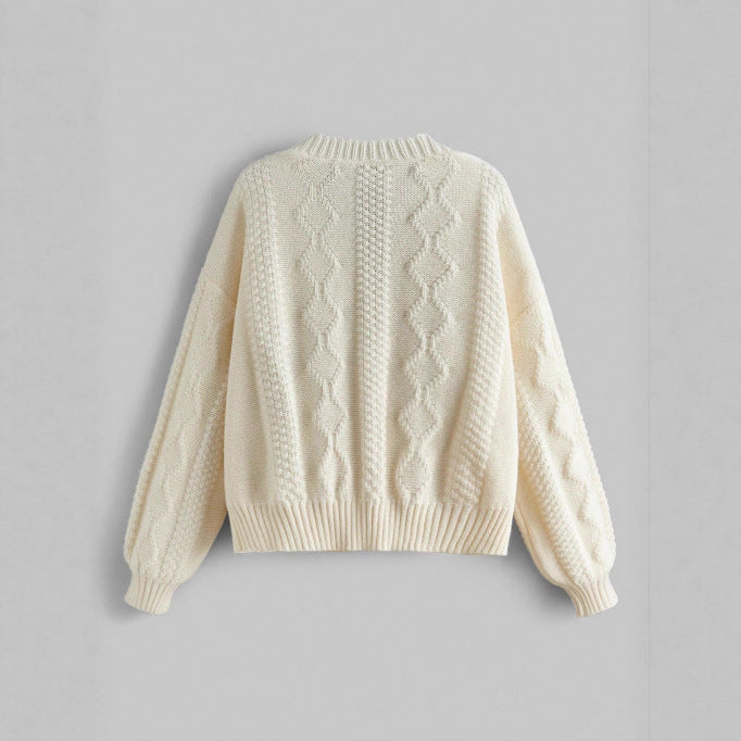 Women's Fashion Flower Embroidery Round Neck Long Sweater