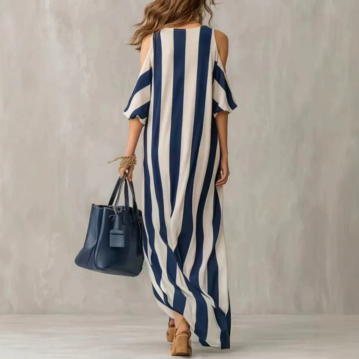 Shoulder Digging Loose Slimming Slit Holiday Long Style With Medium Dress
