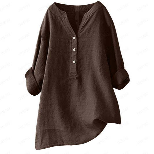 Women's Loose Solid Color Shirt Cotton Linen Blouses