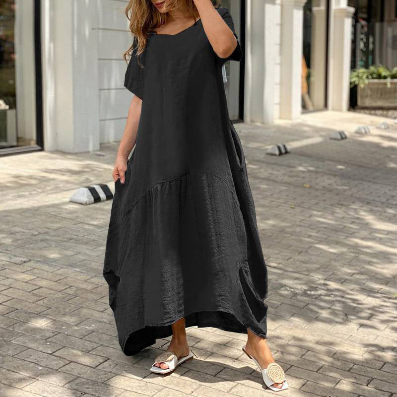Graceful Artistic Loose Cotton Linen Dress Dresses