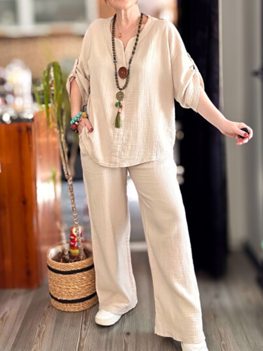 Women's Cotton Linen Loose Two-piece Half Sleeve Fashion Casual Suit