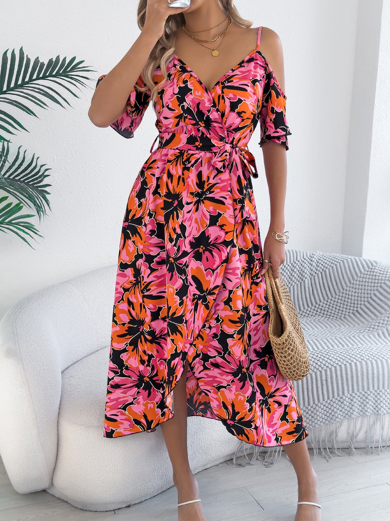 Fashion Women's Cross Flower Strap Holiday Dress