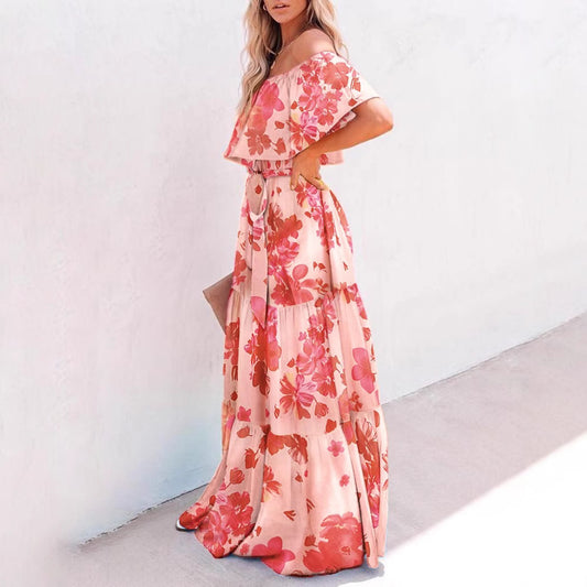 Women's Chest Printed Floral Gradient Color Large Dress