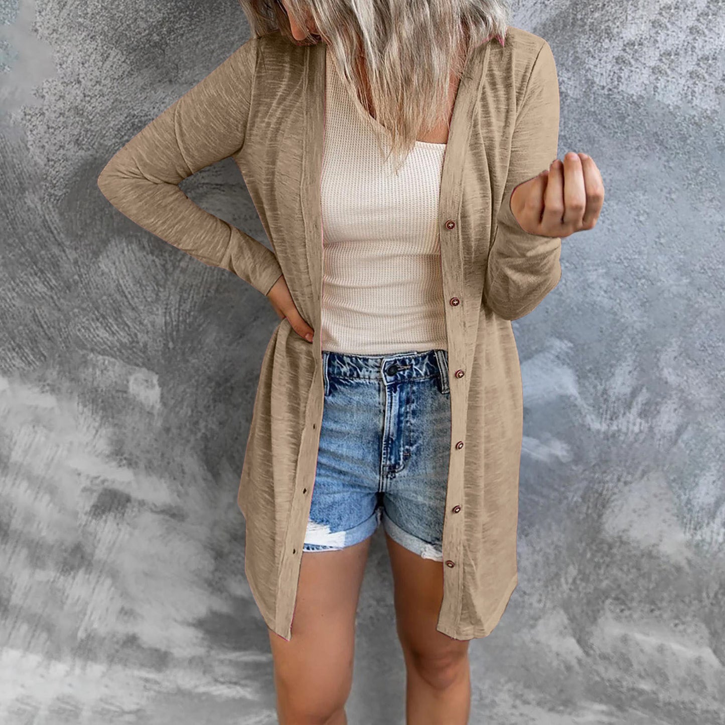 Women's Long Button Solid Color Casual Sleeves Cardigans