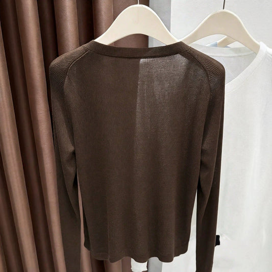 Women's Color Round Neck Long Sleeve Micro Women's Sweater