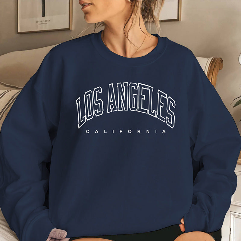 Women's Heel Wrapped Collar Brushed Hoody Round Neck Print Clothing