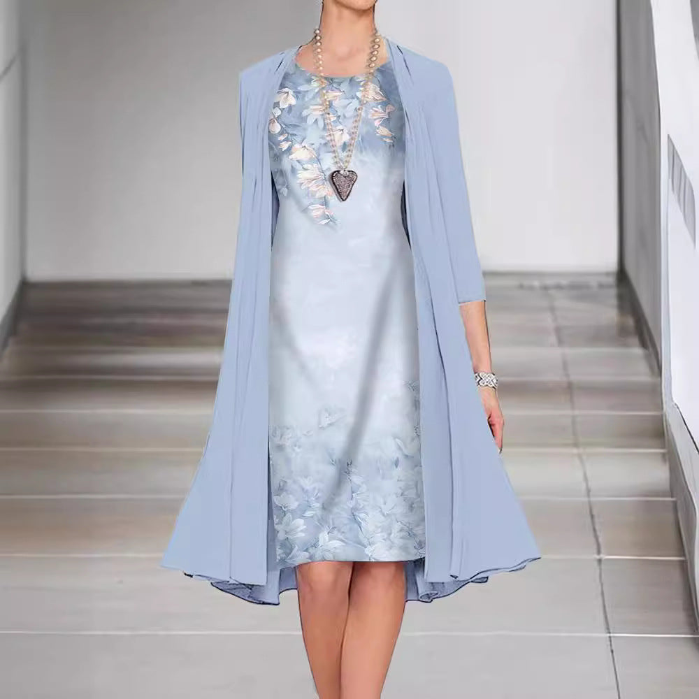 Print Long Sleeve Loose Two-piece Set Dress