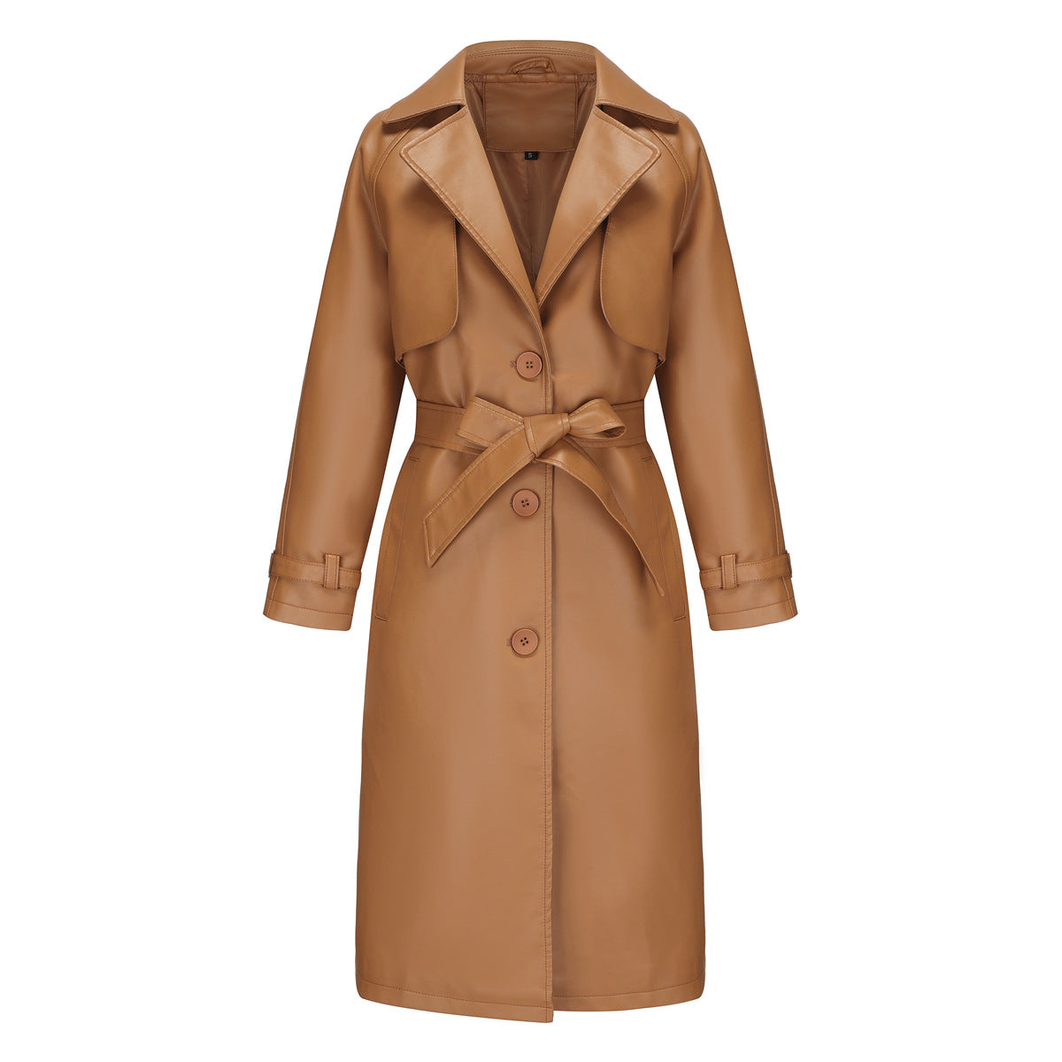 Women's Trench Long Loose Leather Classic Turn-down Collar Jackets