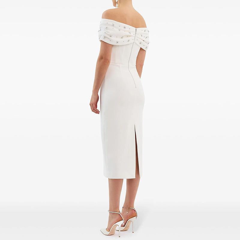 Versatile Stylish Fashionable Beads Rhinestones Midi Dress