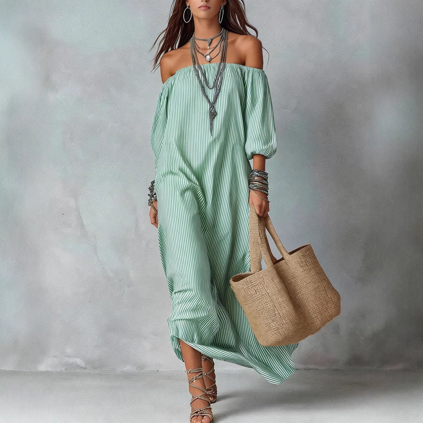 Women's Elegant Striped Loose Holiday Fashion For Dress