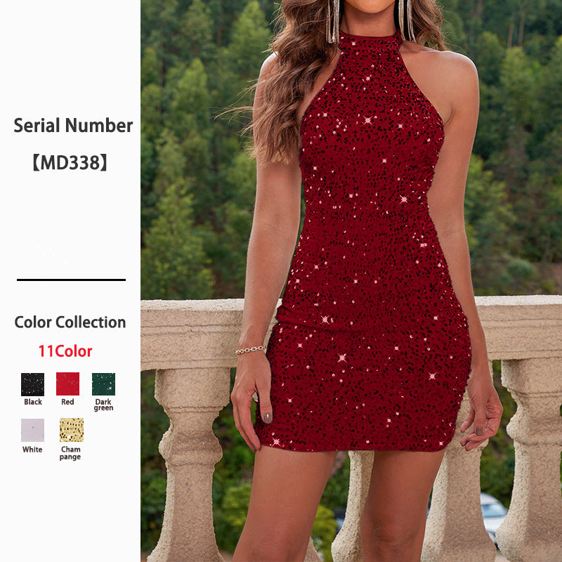 Women's Veet Summer Shiny Backless Sexy Hip Dress
