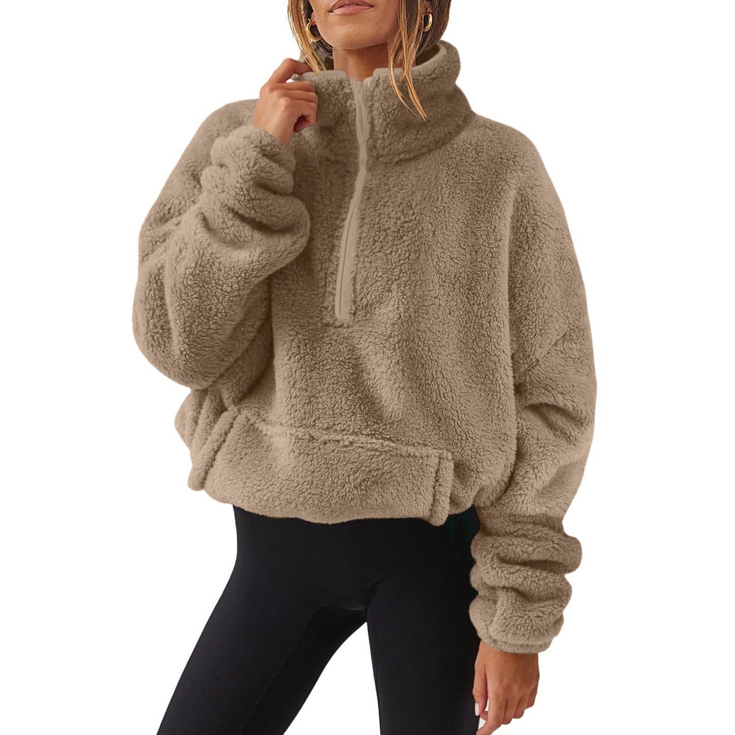 Women's Veet Fleece-lined Half Zipped Stand Collar Women's Sweater, Sweater