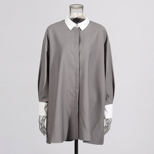 Women's Commuter Autumn Contrast Color Straight Loose Coats