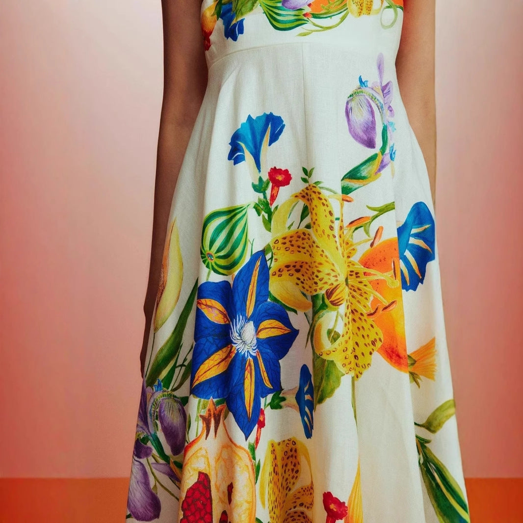 Women's Casual Beach Style Printed Large Swing Strap Dress
