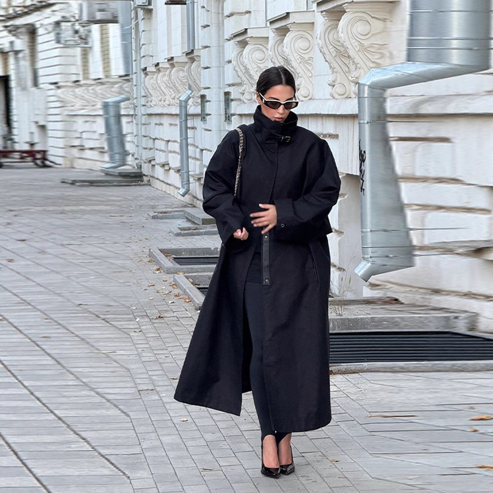 Women's Temperamental Solid Color Stand Collar Long Coats