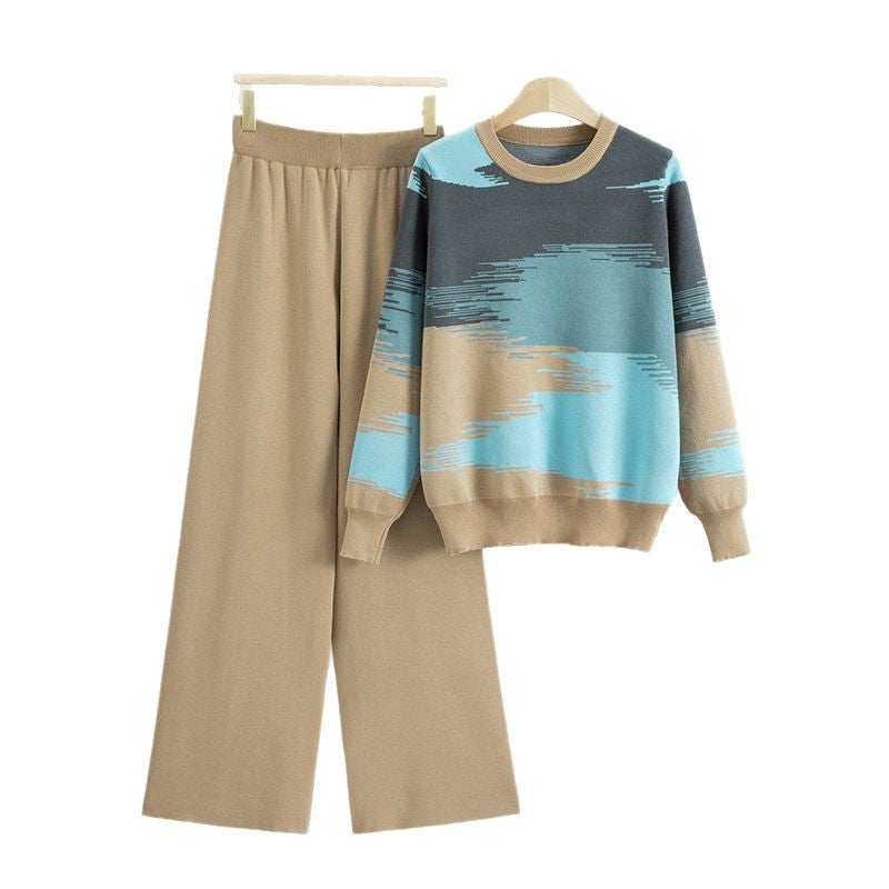 Women's Color Matching Large Slimming Temperament Leisure Knitted Pants