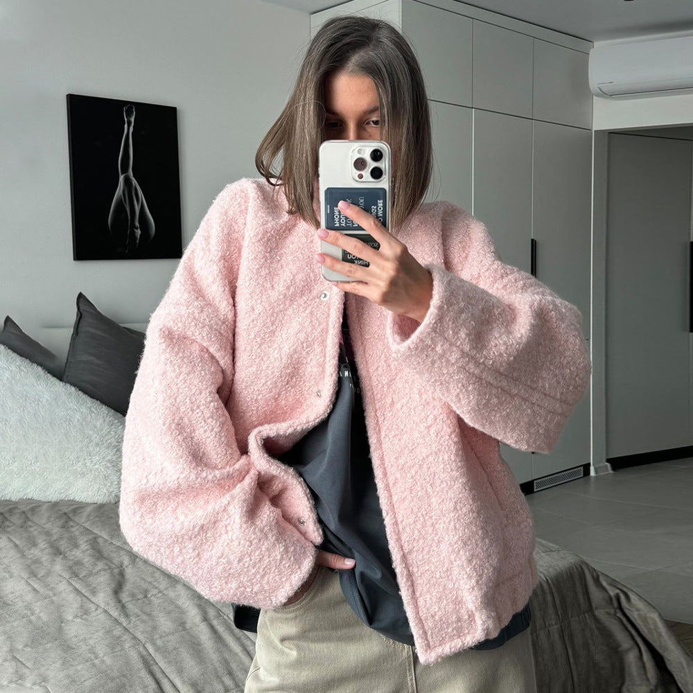 Pink Winter Temperament Leisure Stand Collar Jackets