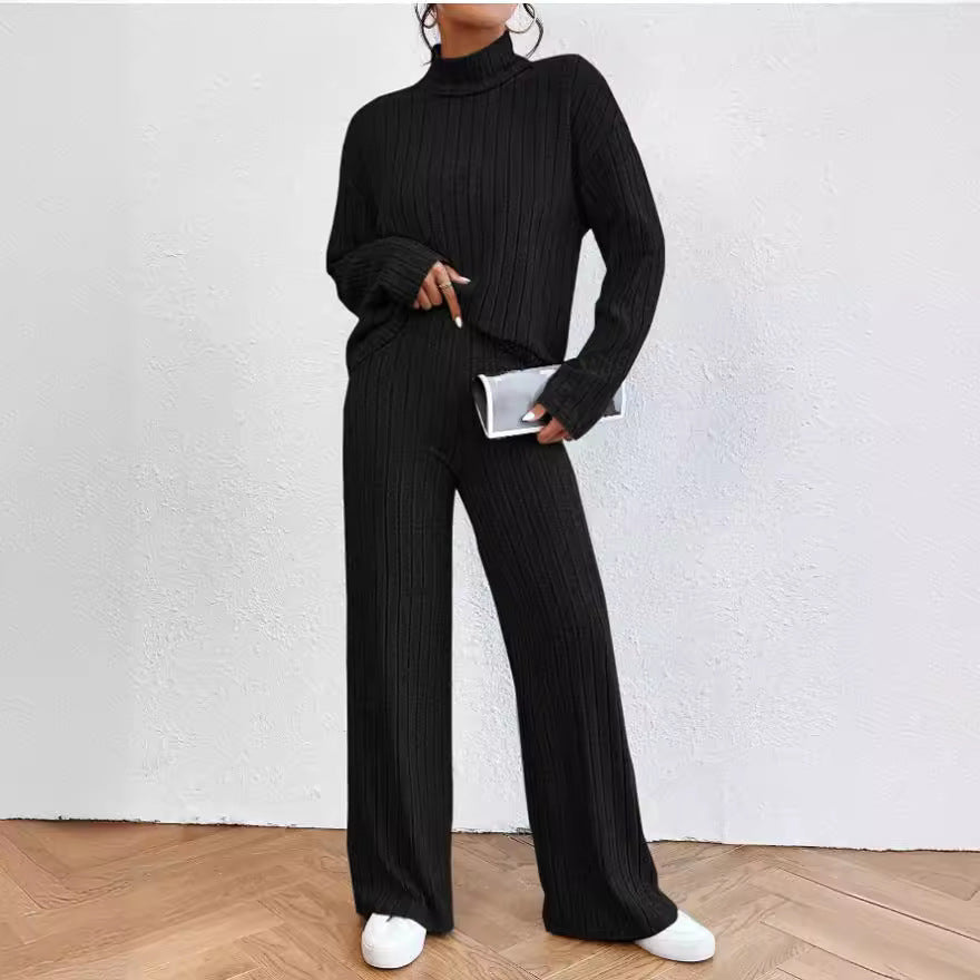 Women's Turtleneck Knitted Loose Trousers Two-piece Set Sweaters