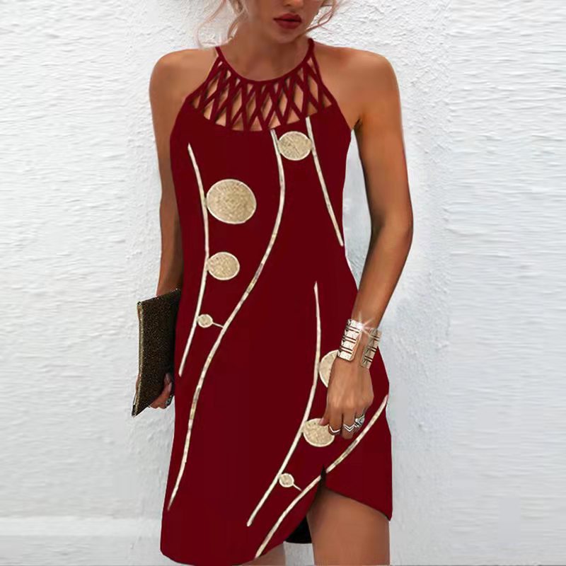 Women's Ethnic Style Positioning Printed Mesh Sleeveless Dress