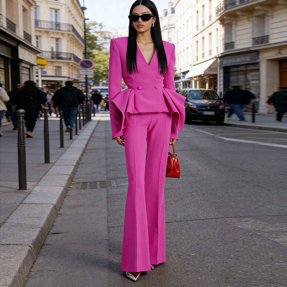 Slouchy Designer Ruffle Slim Two-piece Set Fashion Casual Suit