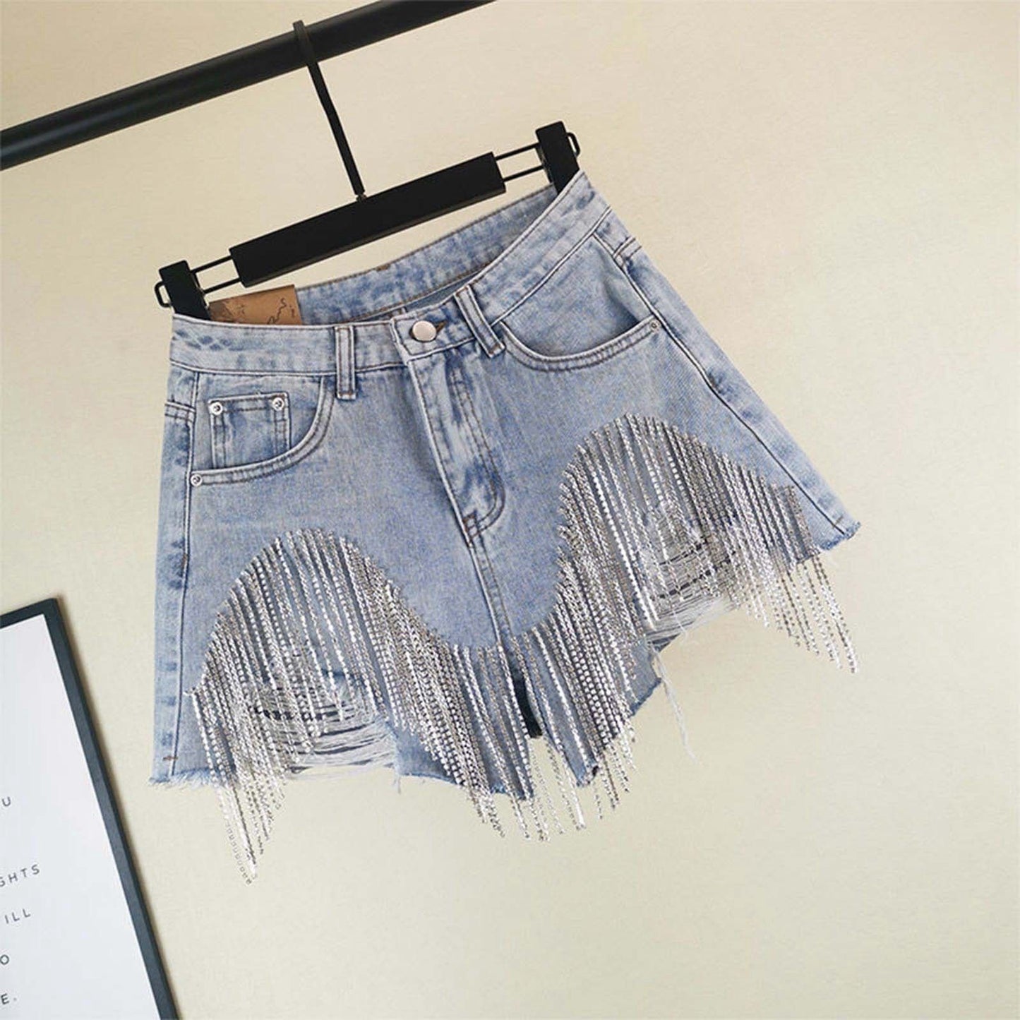 Women's Fashion Ripped Tassel Chain Sexy Jeans