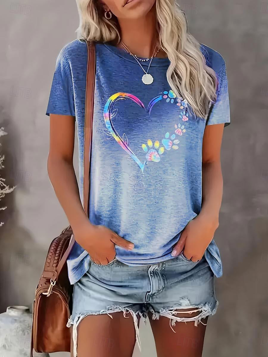 Summer Heart Printing Gradient Casual Short-sleeved Blouses