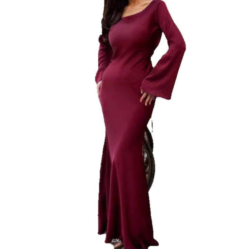 Women's Round Neck Long Sleeve National Style Temperament Dress
