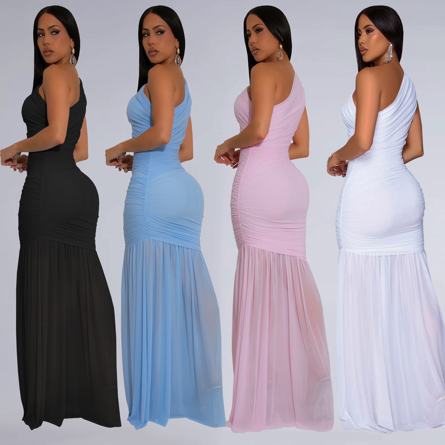 Women's Temperament Oblique Shoulder Sexy Solid Color Dresses