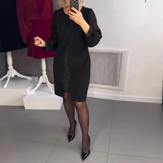 Women's Fashion Round Neck Long Sleeve Rhinestone Clothing