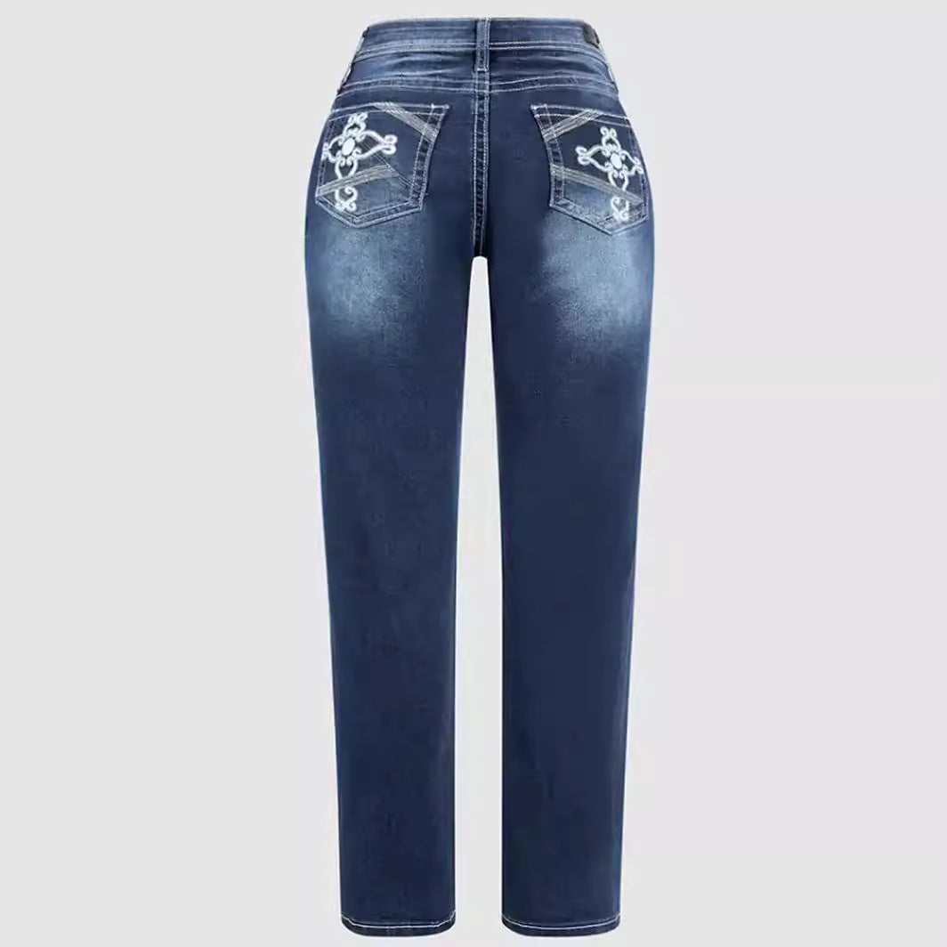 Women's Slim Fit Stretch Embroidery Summer Jeans