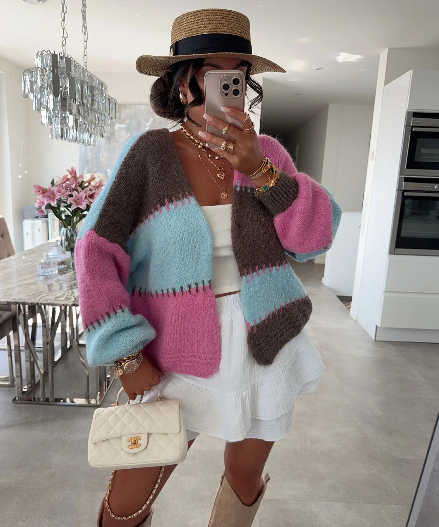 Thick Needle Rainbow Color Contrast Loose Sweaters