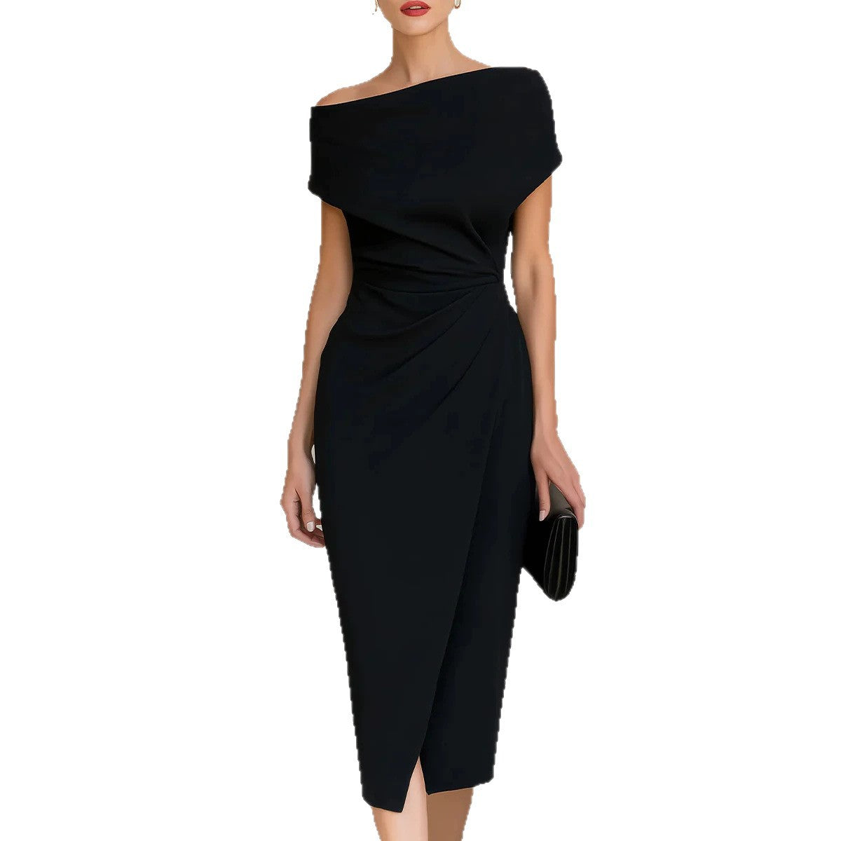 Women's Fitted Waist Pleated Banquet Commuter Split Dress