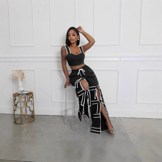 Fashion Solid Color Stitching Straps Casual Pants