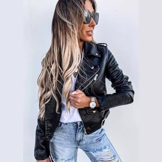 Women's Popular Russian Leather Motorcycle Zipper Jackets